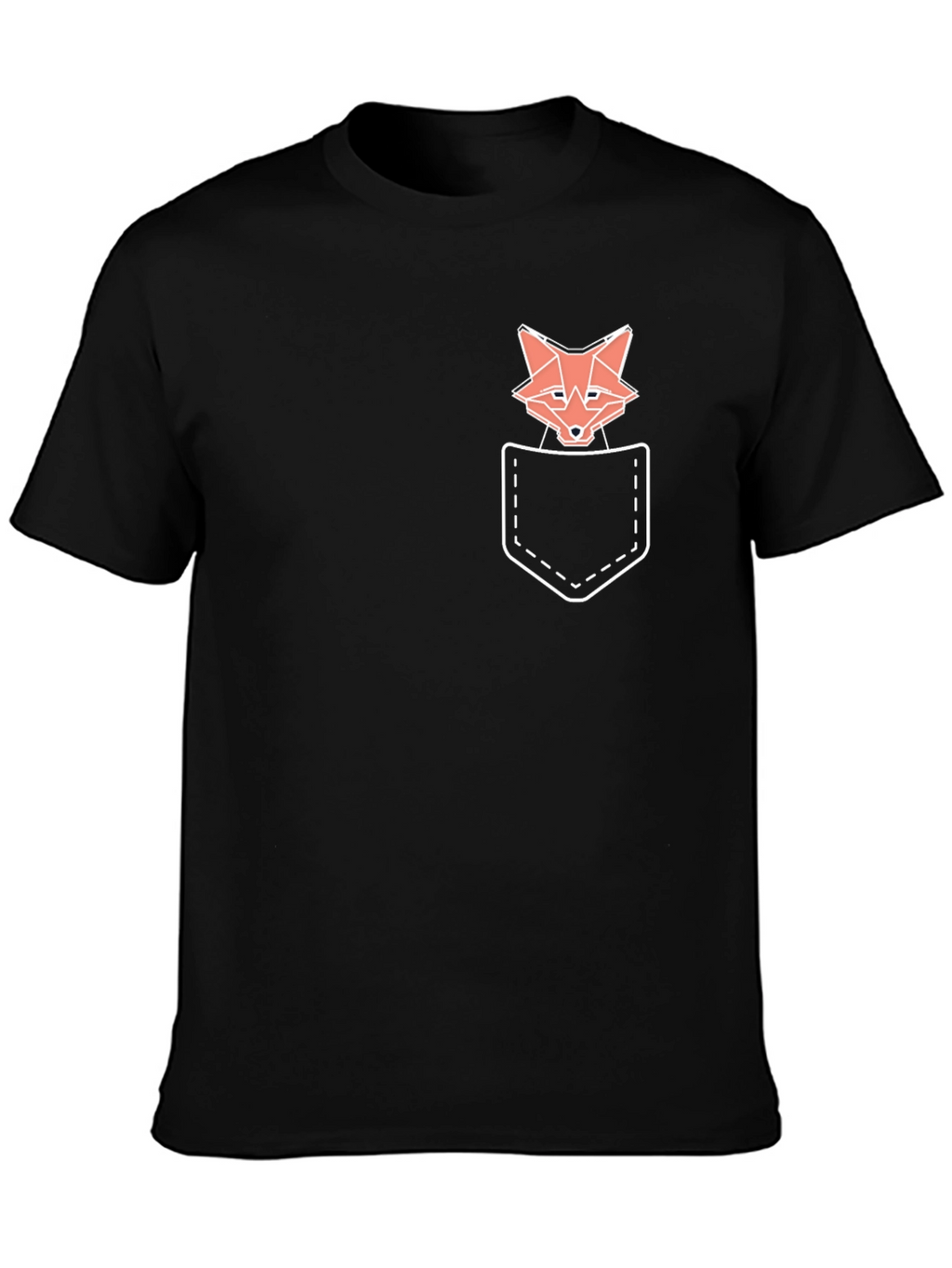 Geometric Fox Pocket Print T-Shirt - Black
