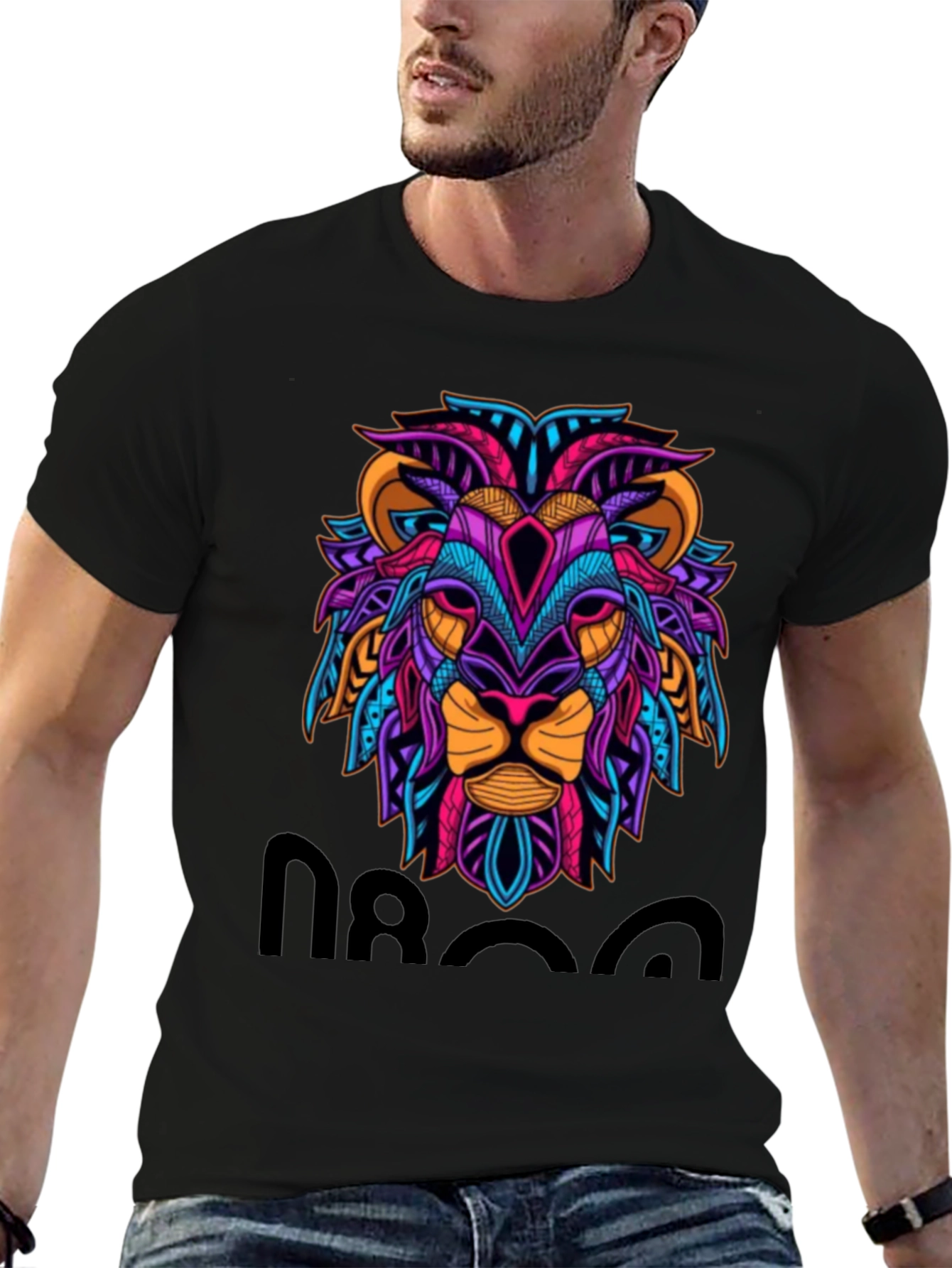 Lion Graphic Print Tee - Mens Black T-Shirt
