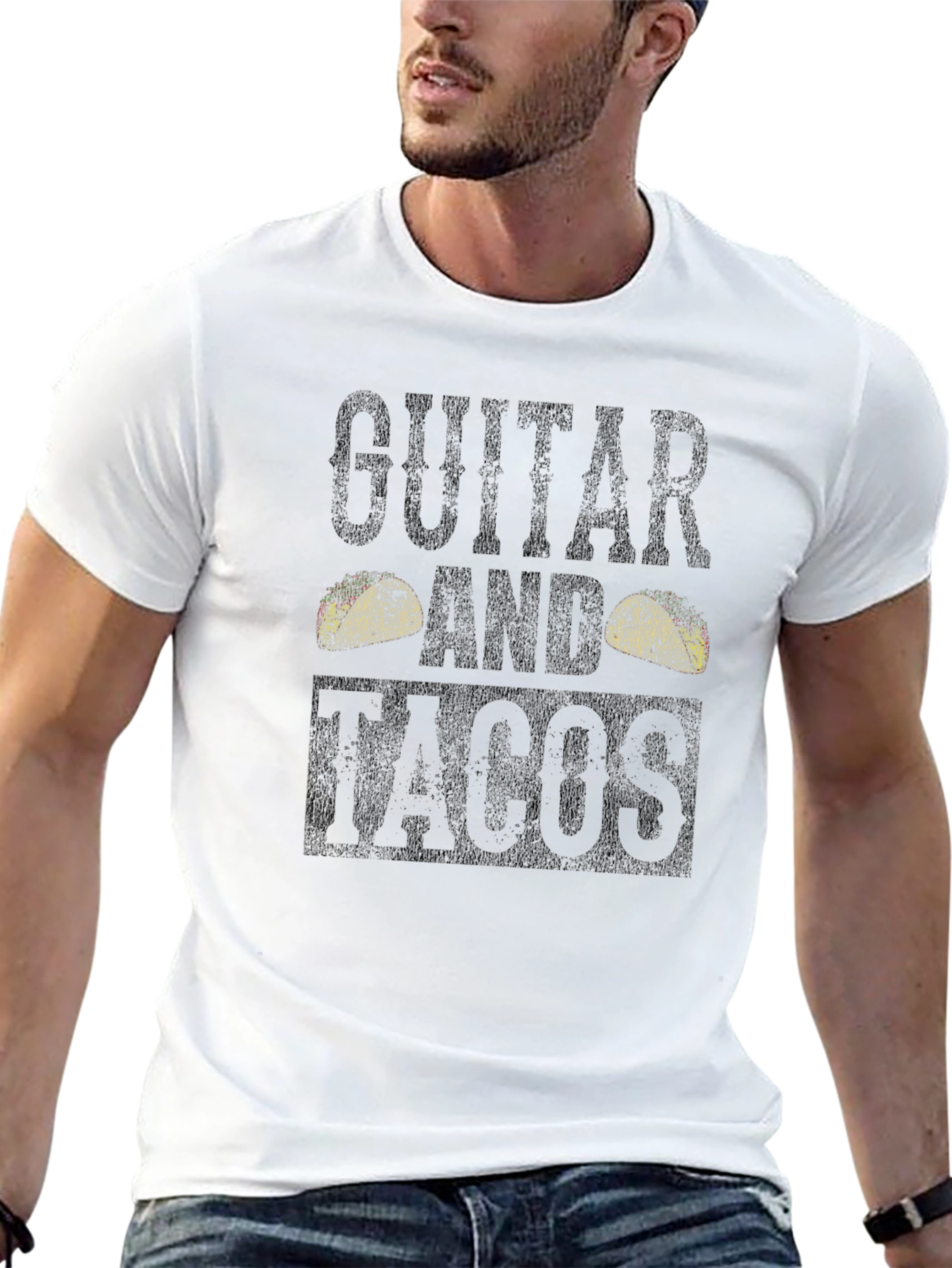 Guitar and Tacos Black Graphic T-Shirt