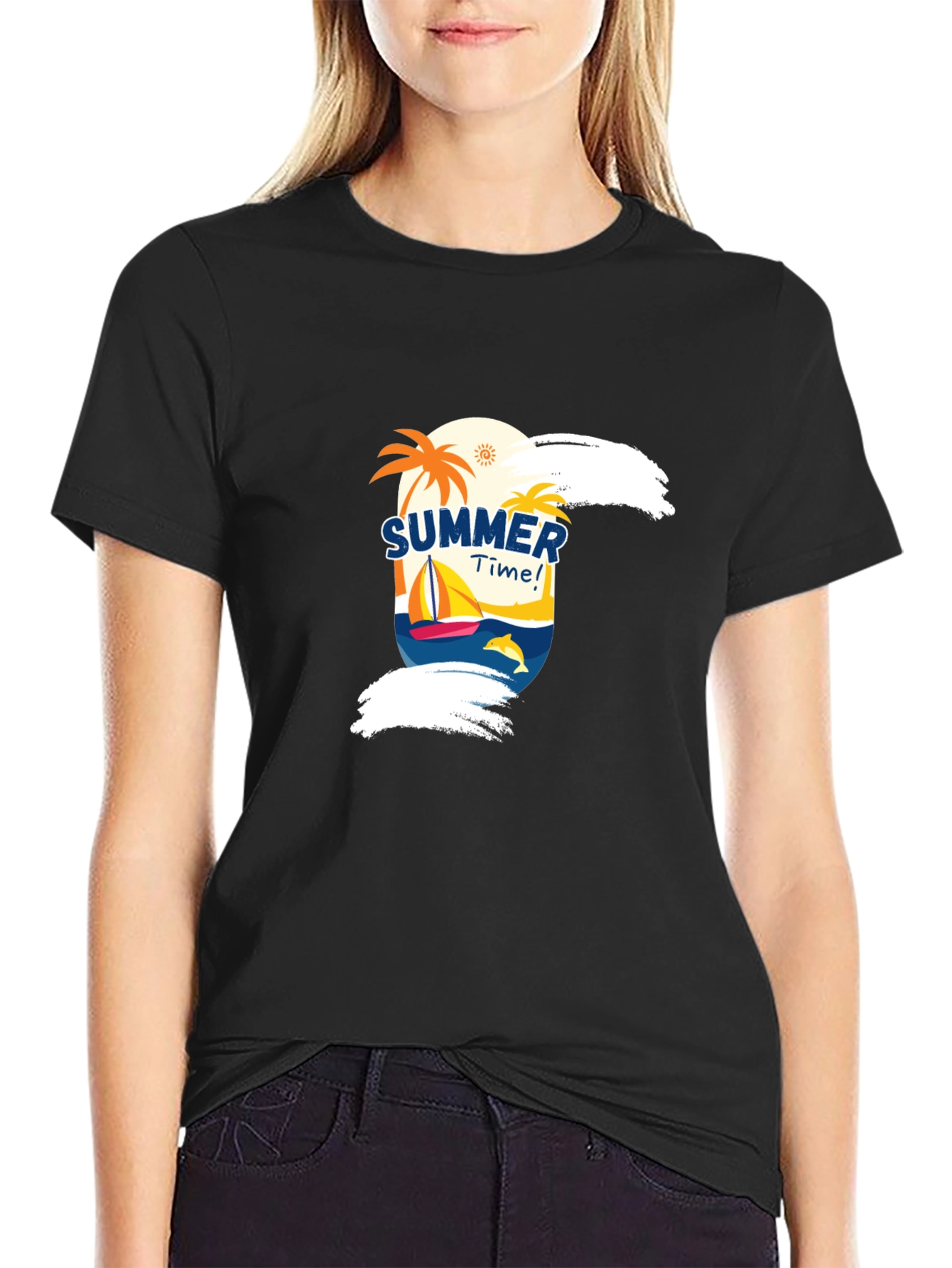 Summer Time Graphic Black T-Shirt