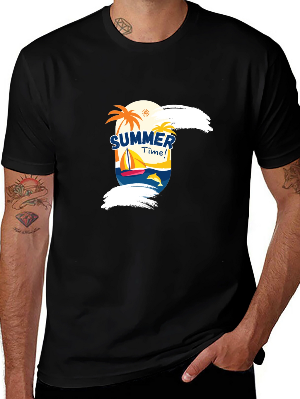 Summer Time Graphic Black T-Shirt