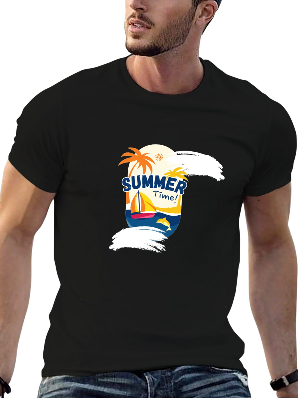 Summer Time Graphic Black T-Shirt