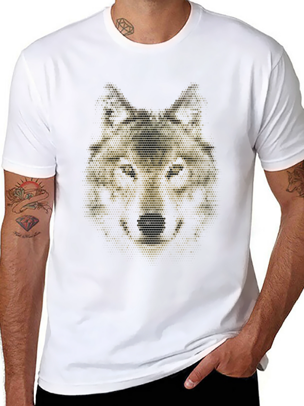 Geometric Wolf Graphic Black T-Shirt