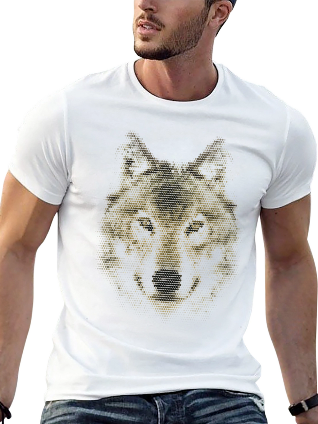 Geometric Wolf Graphic Black T-Shirt