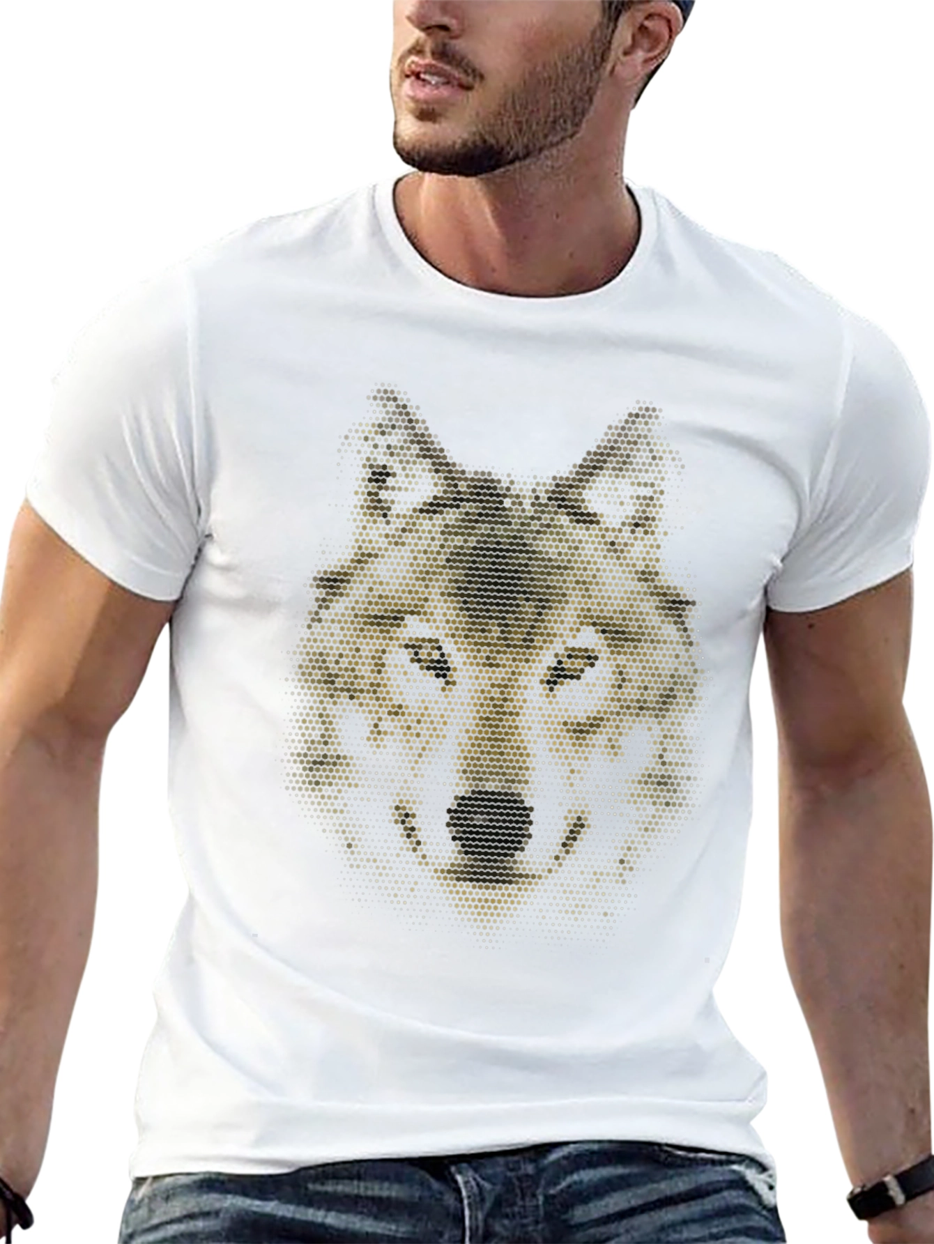 Geometric Wolf Graphic Black T-Shirt