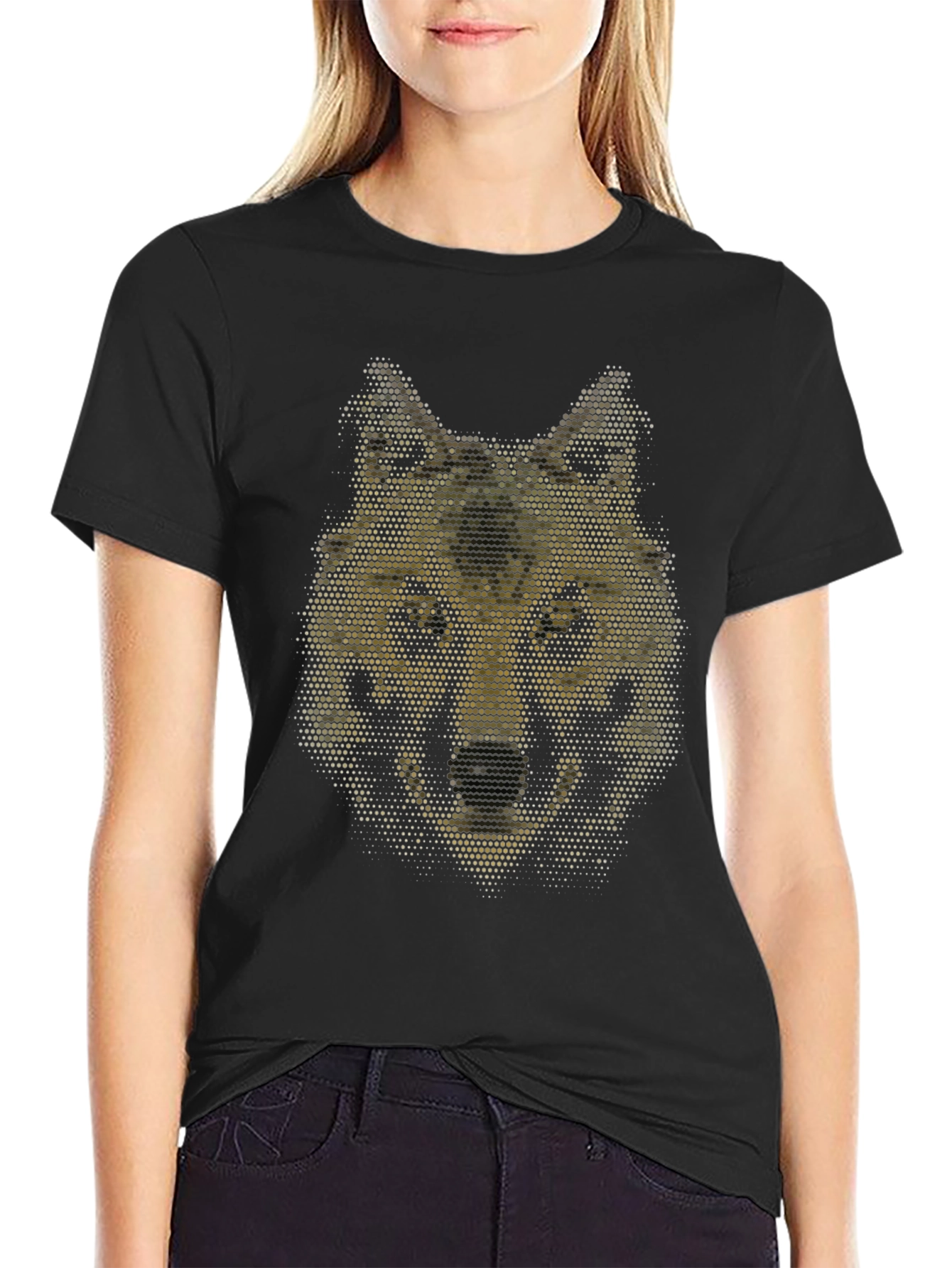 Geometric Wolf Graphic Black T-Shirt