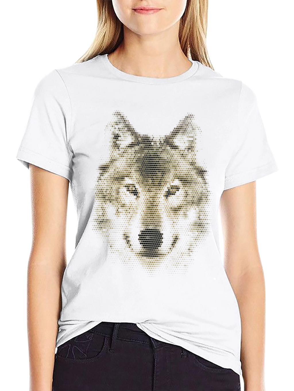 Geometric Wolf Graphic Black T-Shirt
