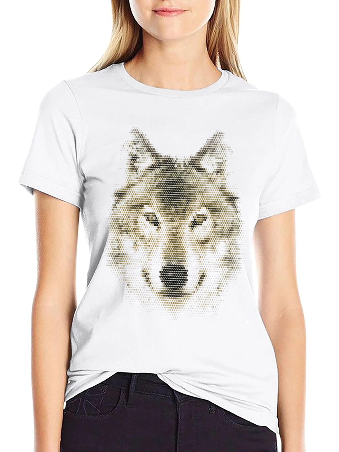 Geometric Wolf Graphic Black T-Shirt