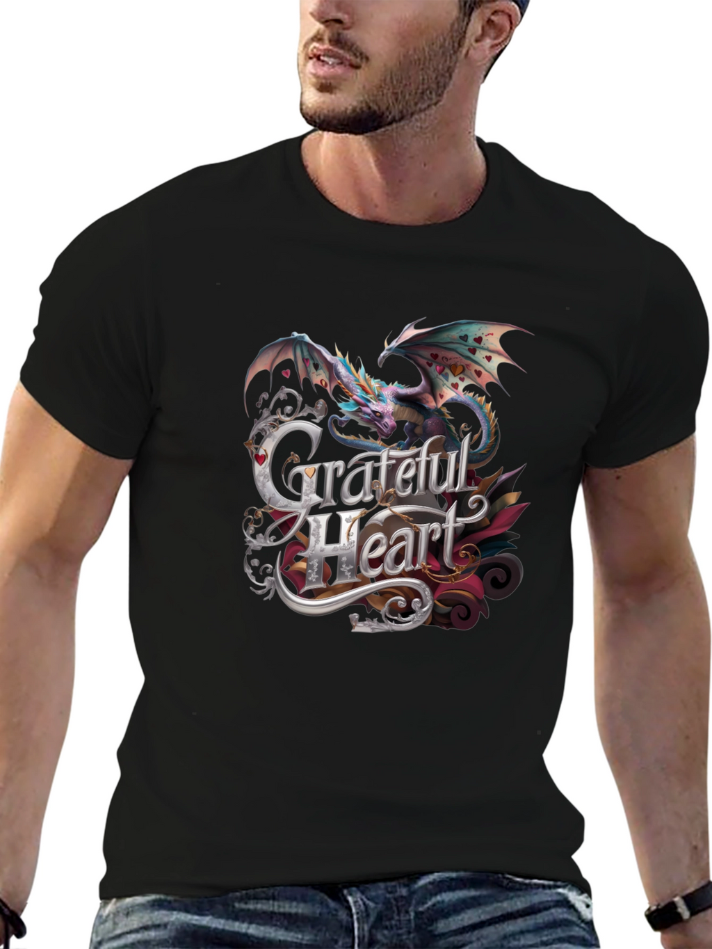 Grateful Heart Dragon Graphic Tee - Stylish Comfort