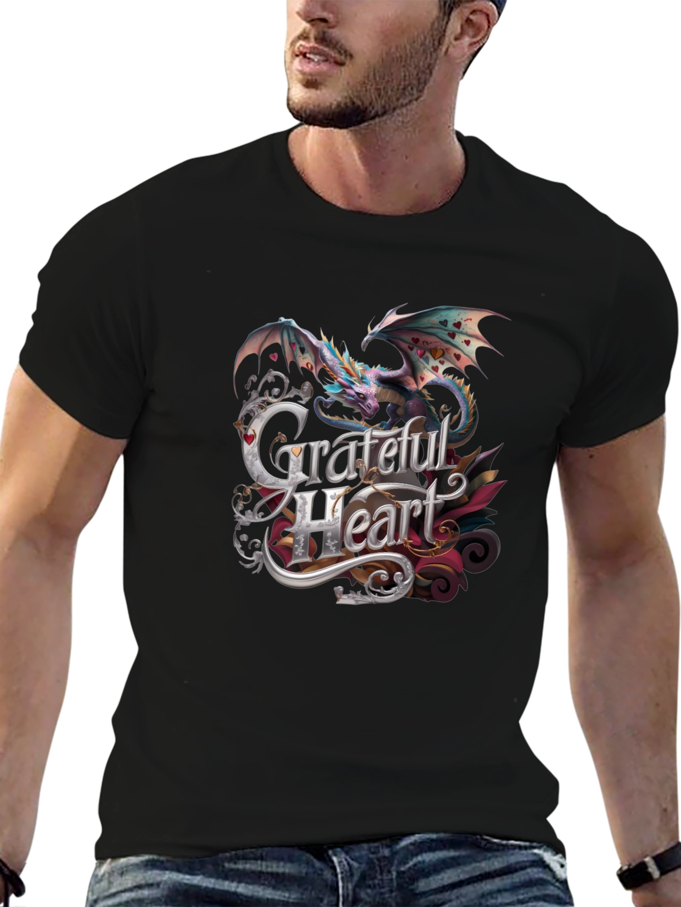 Grateful Heart Dragon Graphic Tee - Stylish Comfort