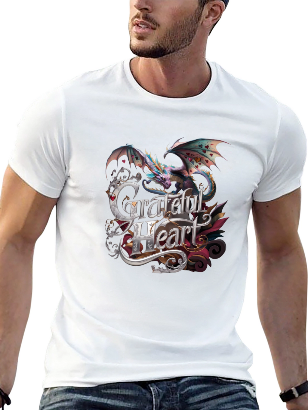 Grateful Heart Dragon Graphic Tee - Stylish Comfort