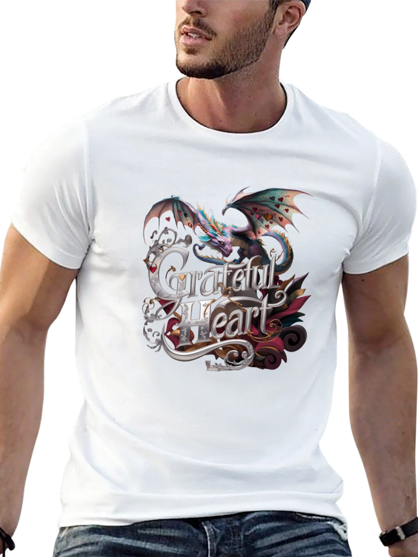 Grateful Heart Dragon Graphic Tee - Stylish Comfort