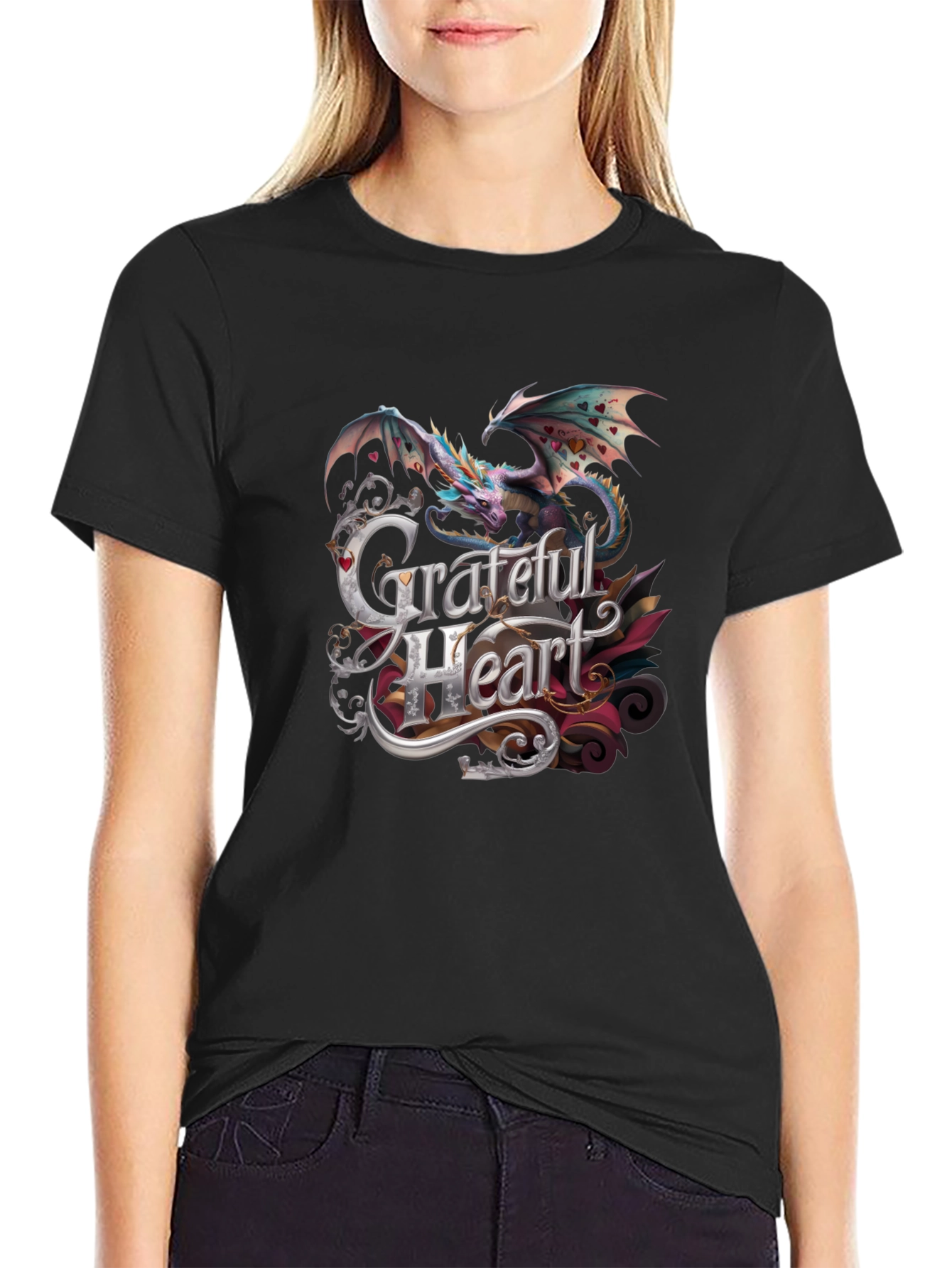 Grateful Heart Dragon Graphic Tee - Stylish Comfort