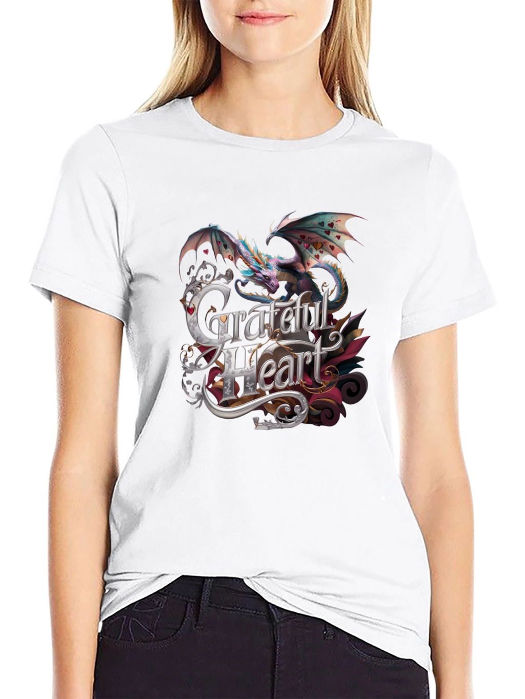 Grateful Heart Dragon Graphic Tee - Stylish Comfort