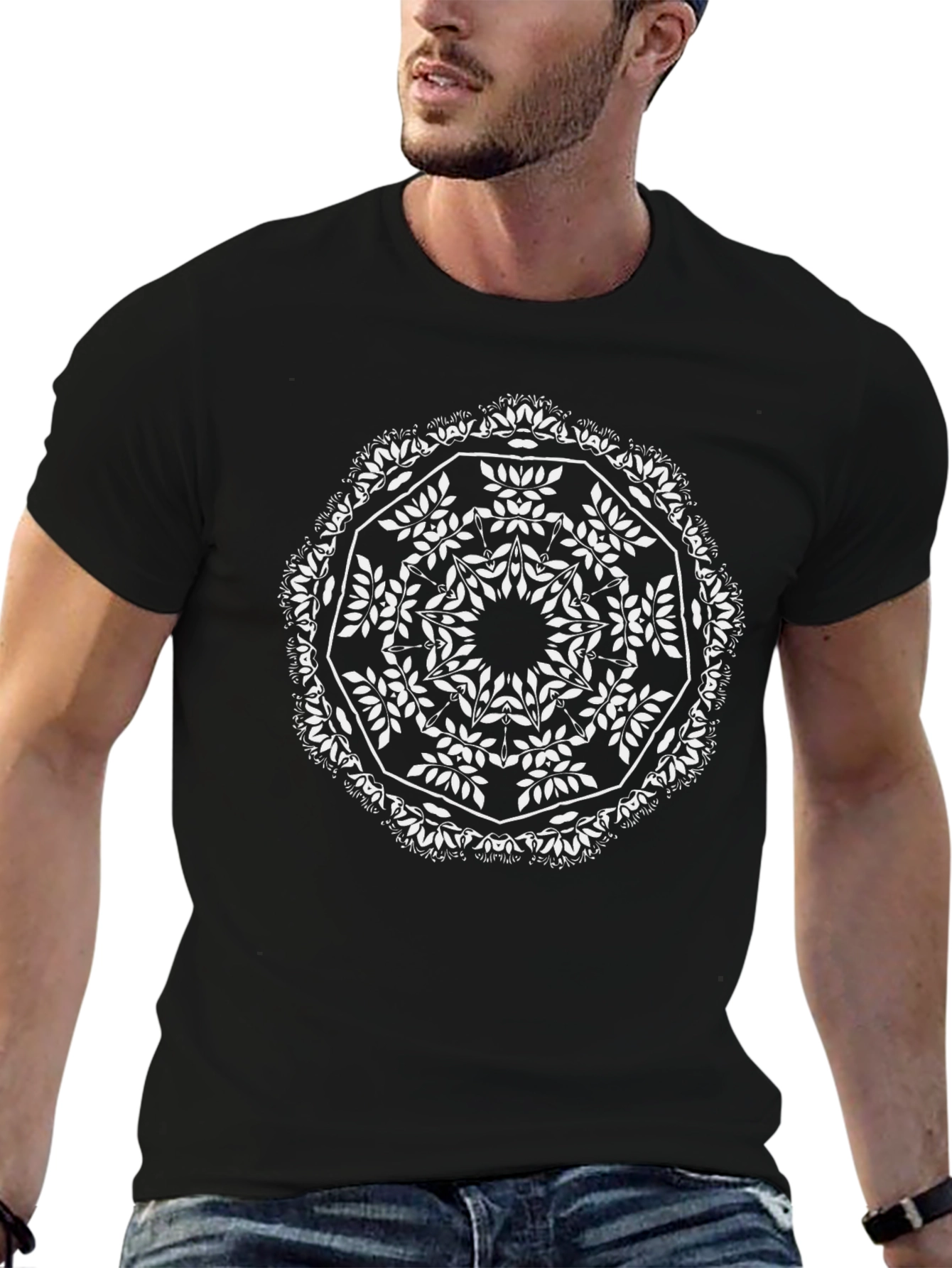 Leaf Mandala Graphic Black T-Shirt