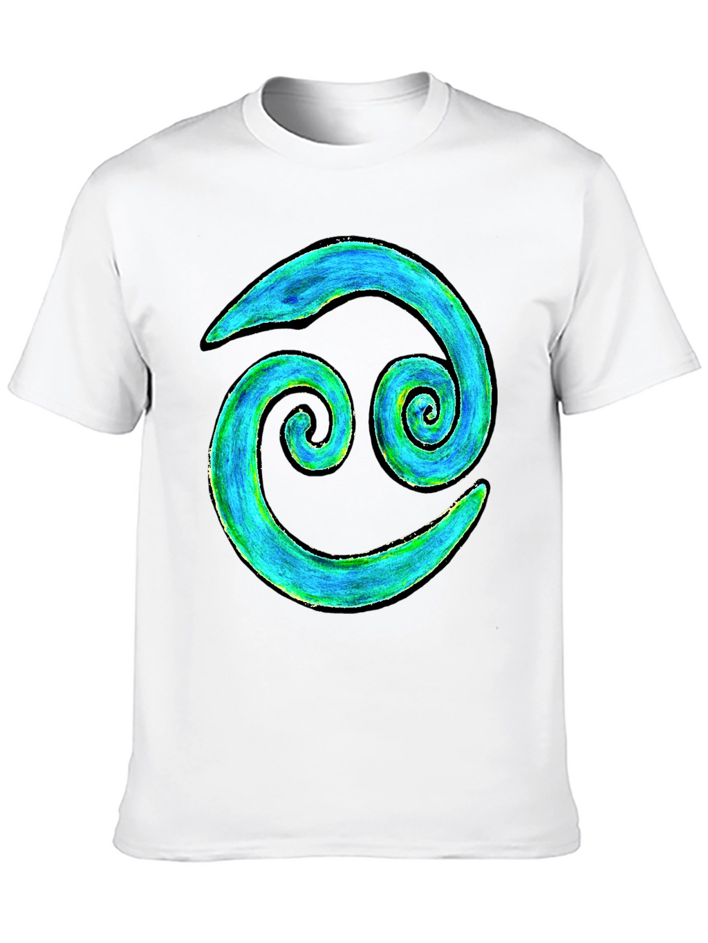 Cancer Zodiac T-Shirt - Blue and Green Spiral Design