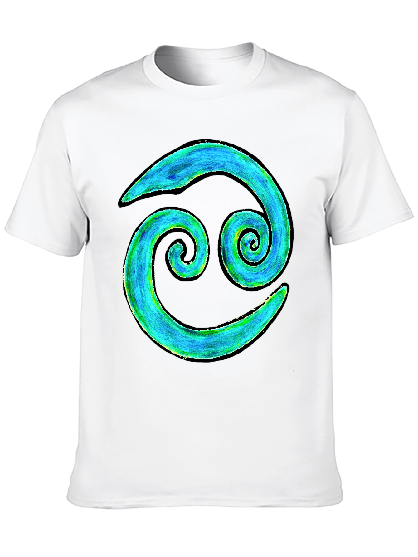 Cancer Zodiac T-Shirt - Blue and Green Spiral Design