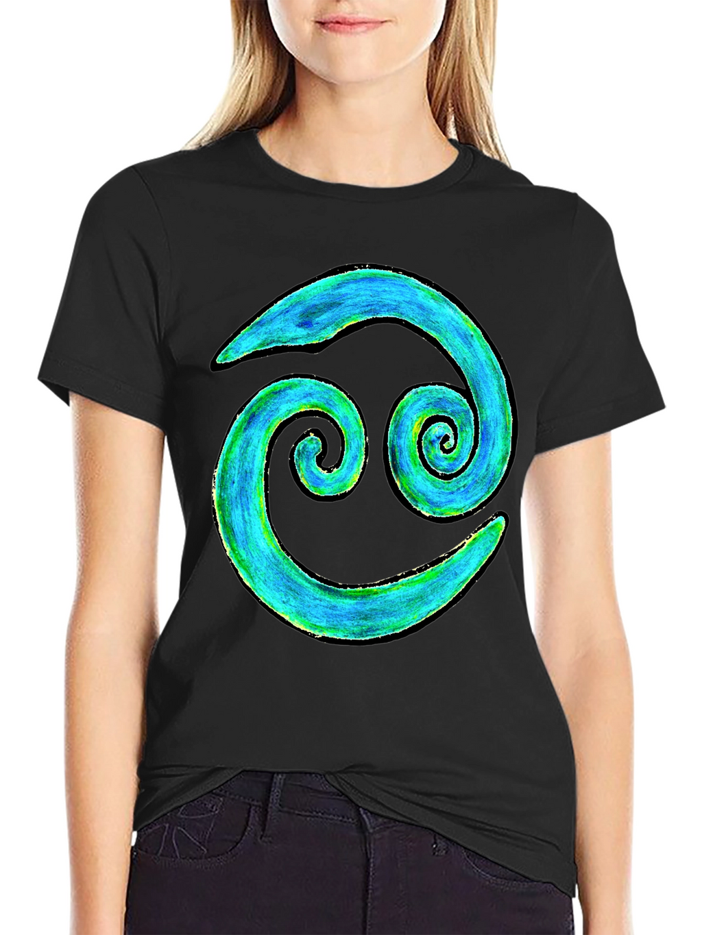 Cancer Zodiac T-Shirt - Blue and Green Spiral Design