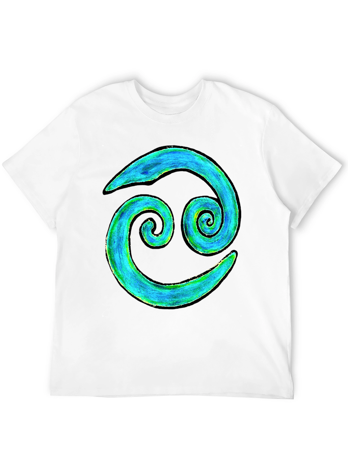 Cancer Zodiac T-Shirt - Blue and Green Spiral Design