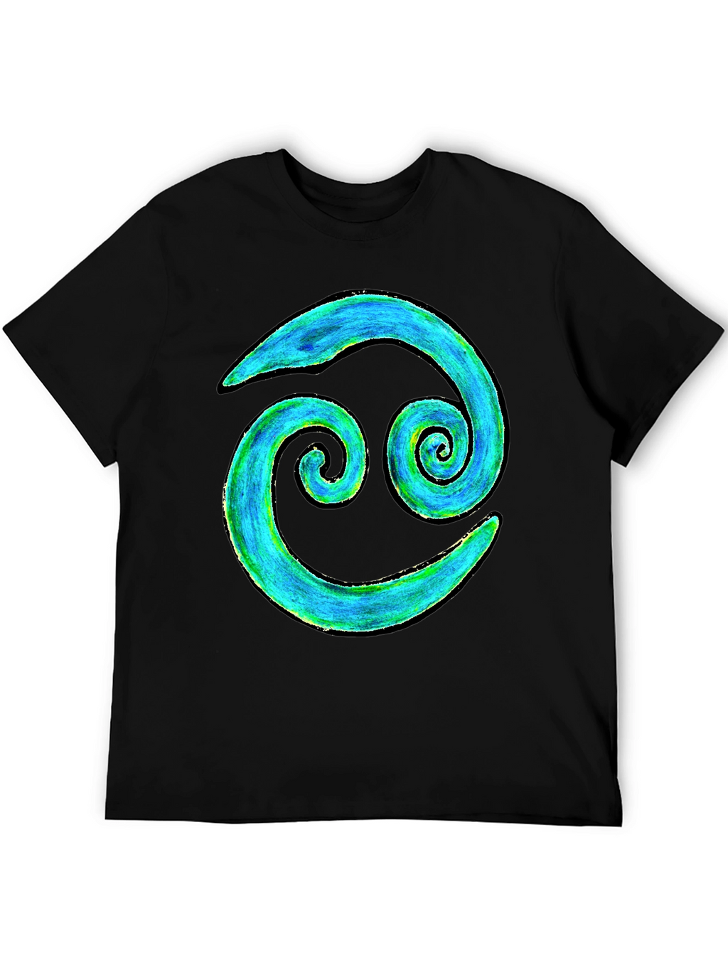 Cancer Zodiac T-Shirt - Blue and Green Spiral Design
