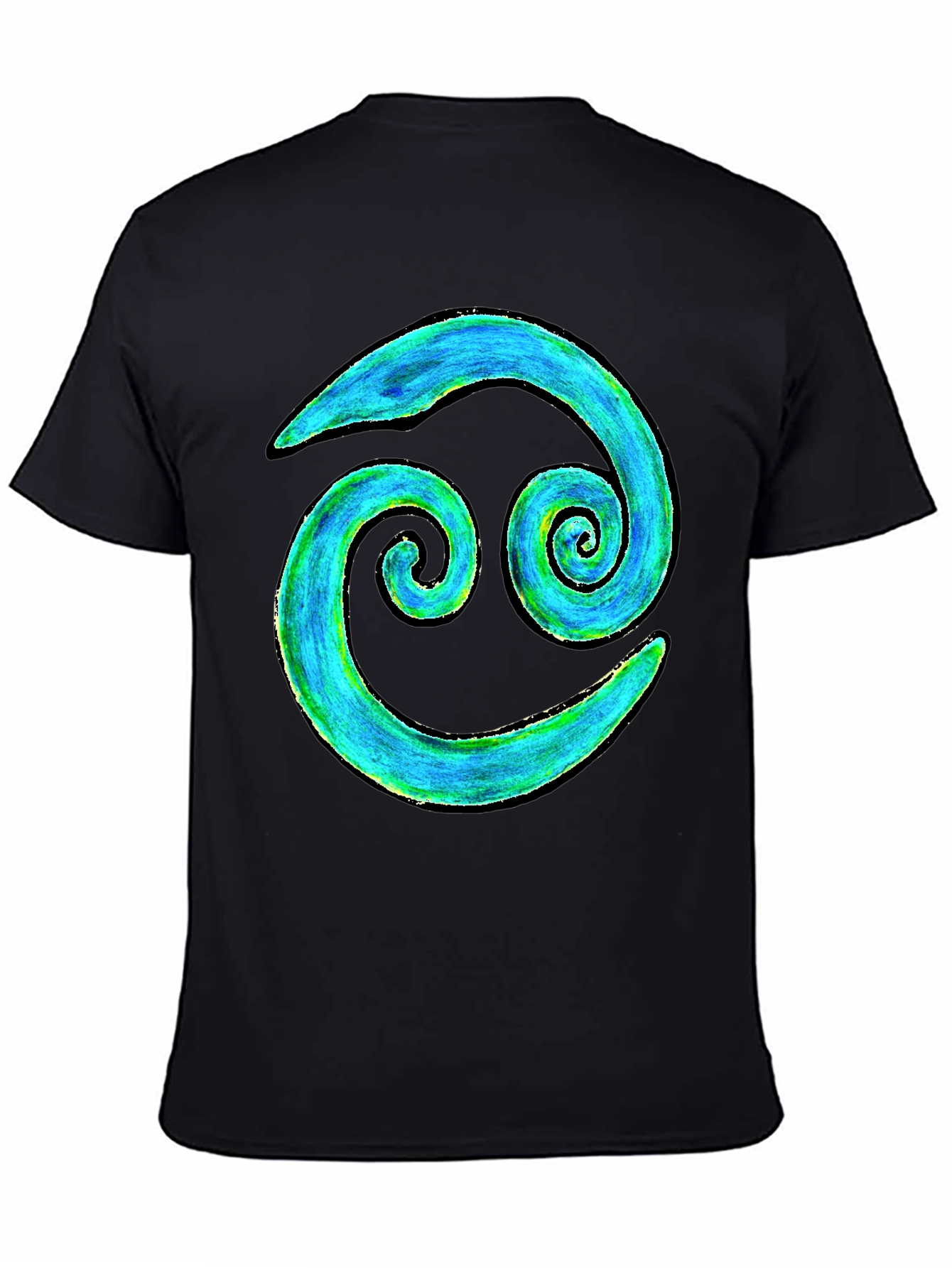 Cancer Zodiac T-Shirt - Blue and Green Spiral Design