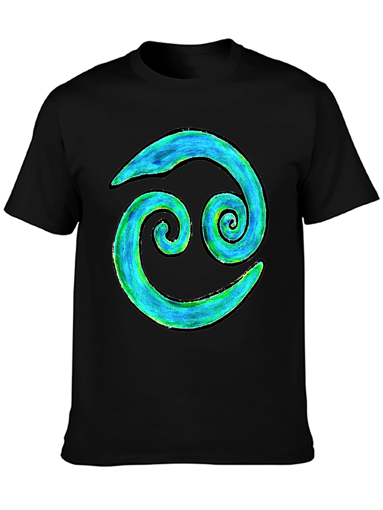 Cancer Zodiac T-Shirt - Blue and Green Spiral Design