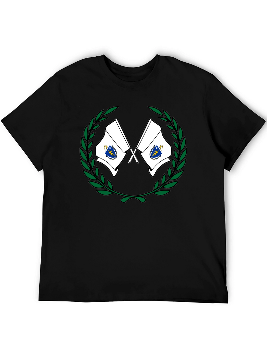 Massachusetts Flag Wreath T-Shirt - Black