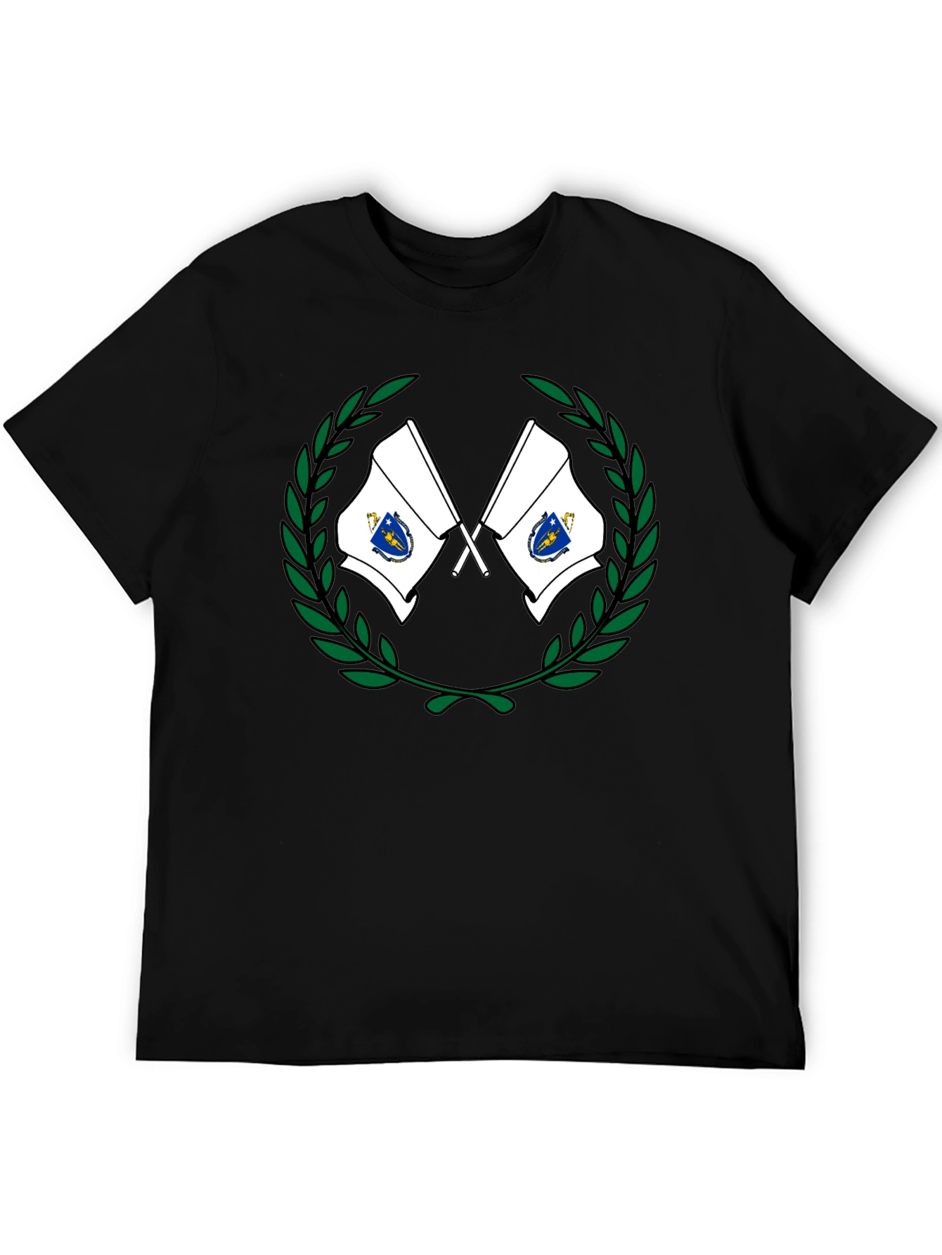 Massachusetts Flag Wreath T-Shirt - Black