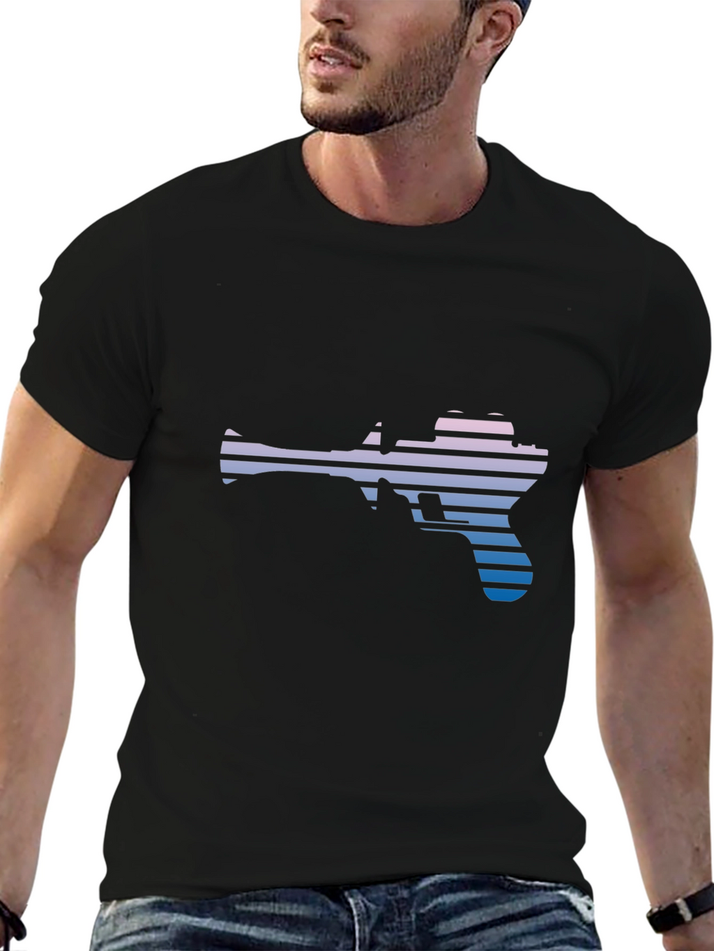Retro Gun Silhouette T-Shirt - Black