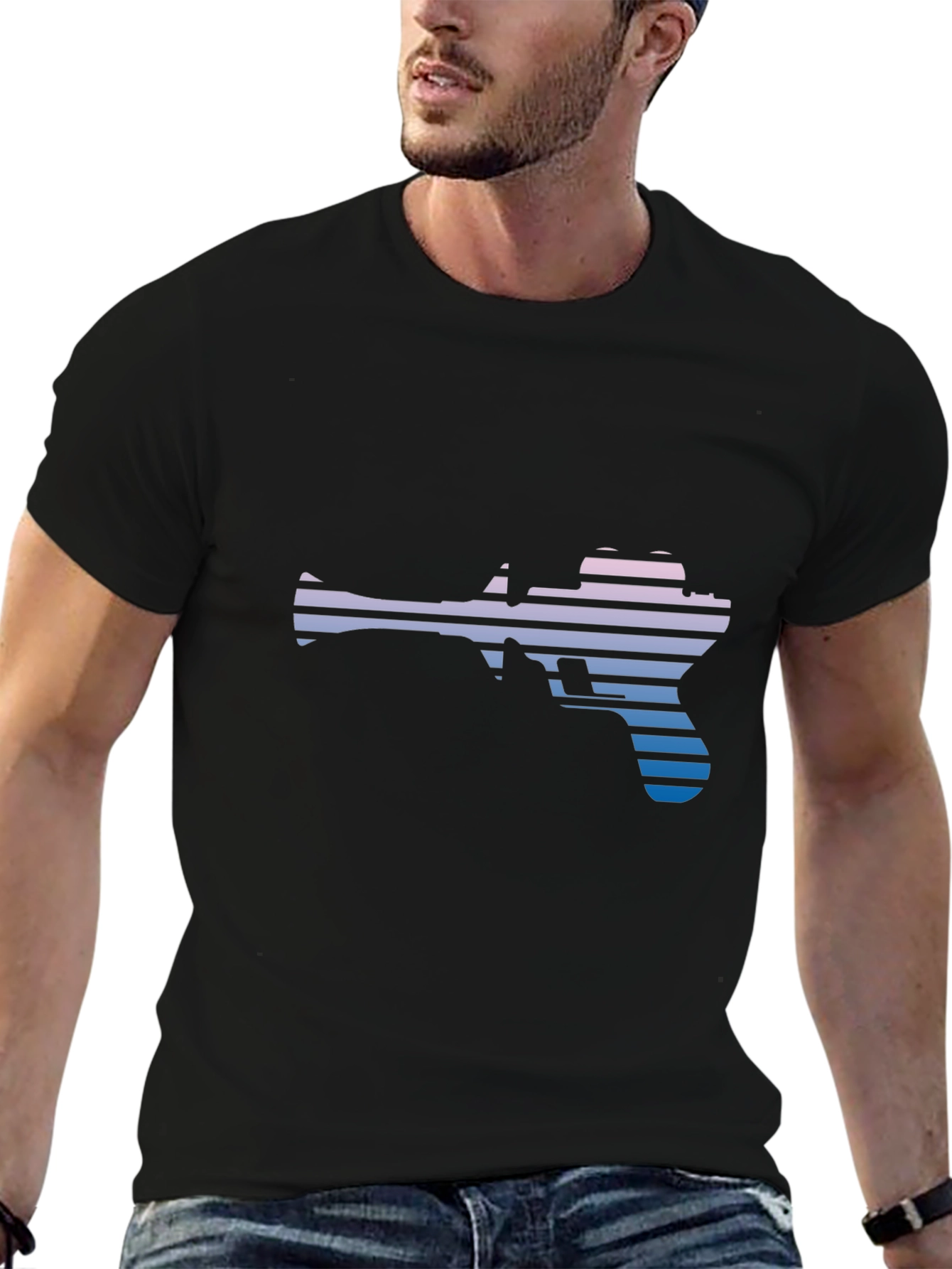Retro Gun Silhouette T-Shirt - Black
