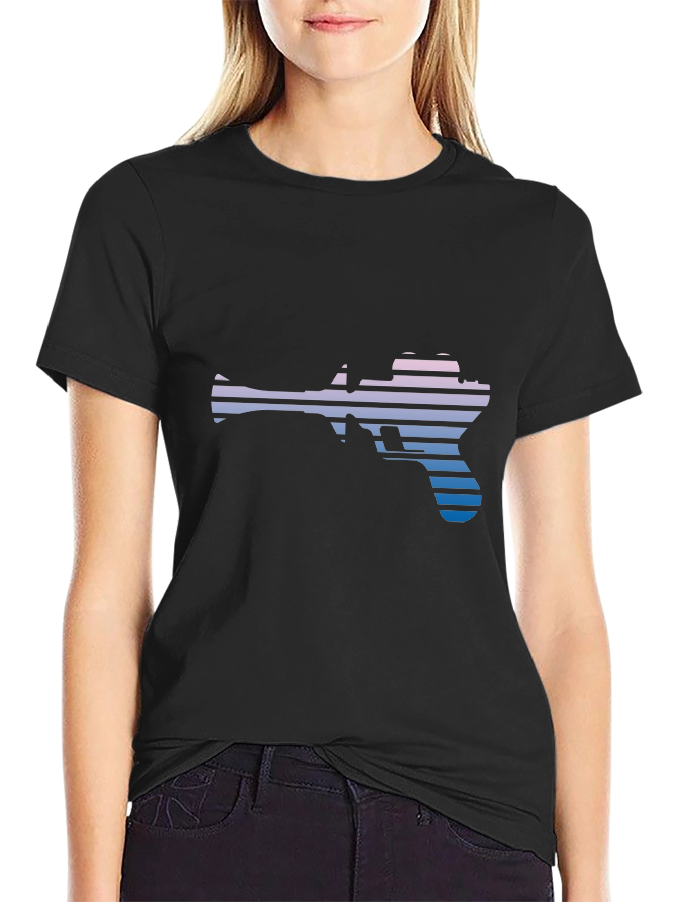 Retro Gun Silhouette T-Shirt - Black