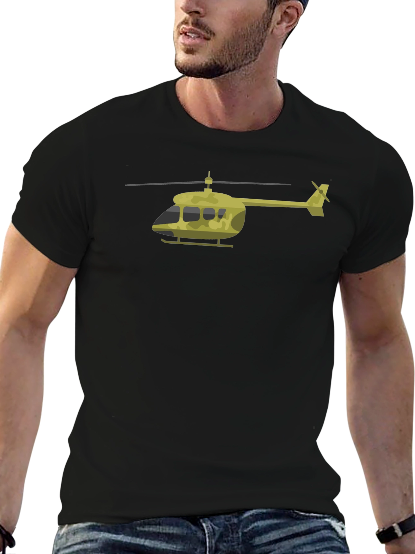 Helicopter Graphic T-Shirt - Black Cotton Tee