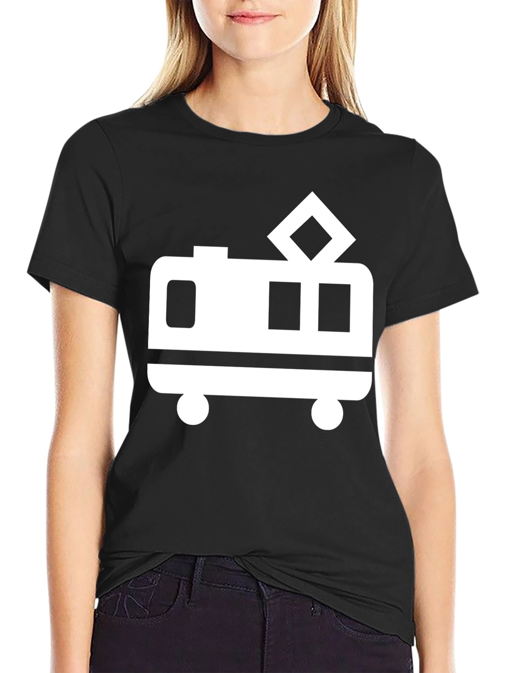 Black T-Shirt with Trolley Graphic