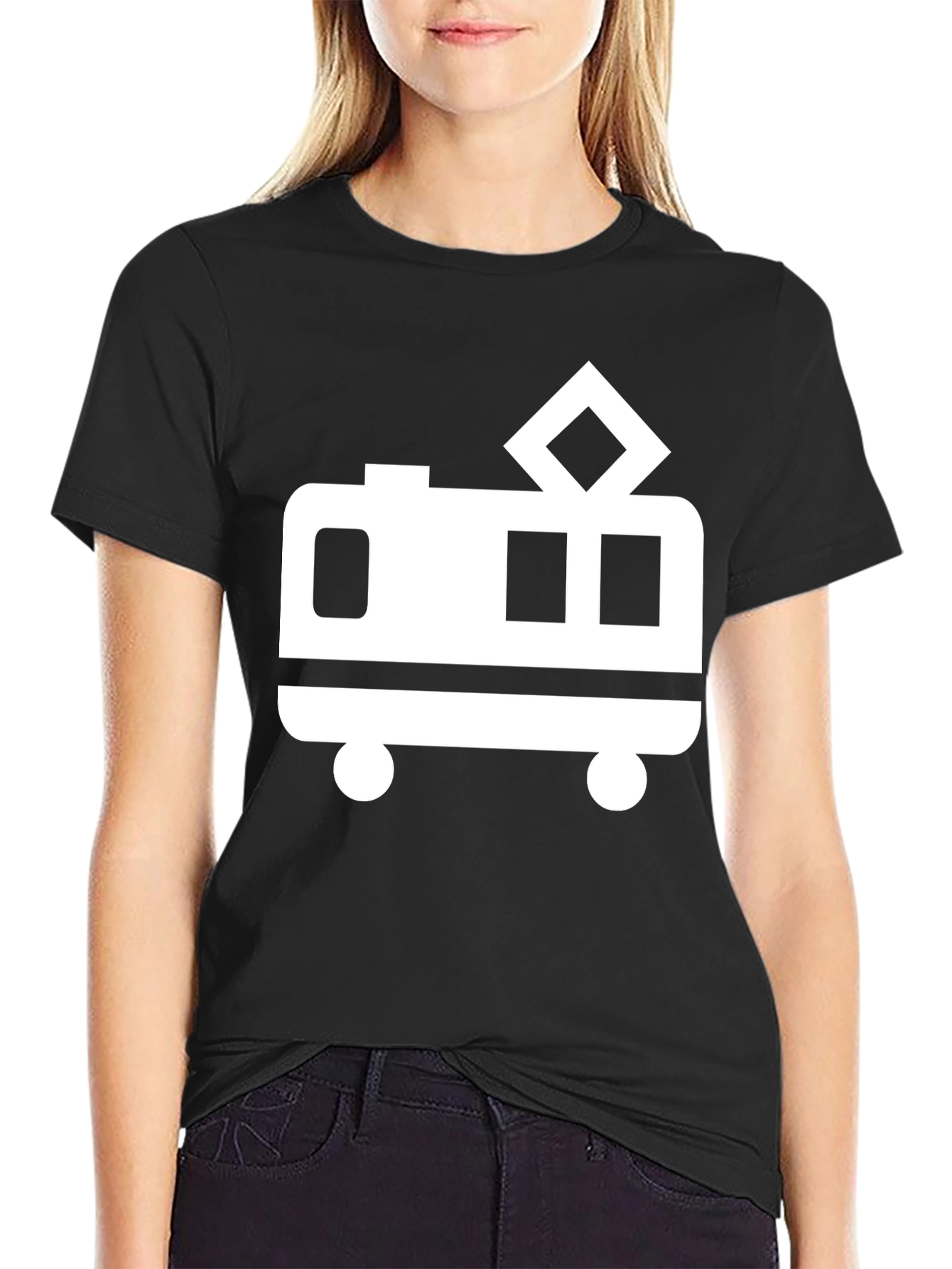 Black T-Shirt with Trolley Graphic