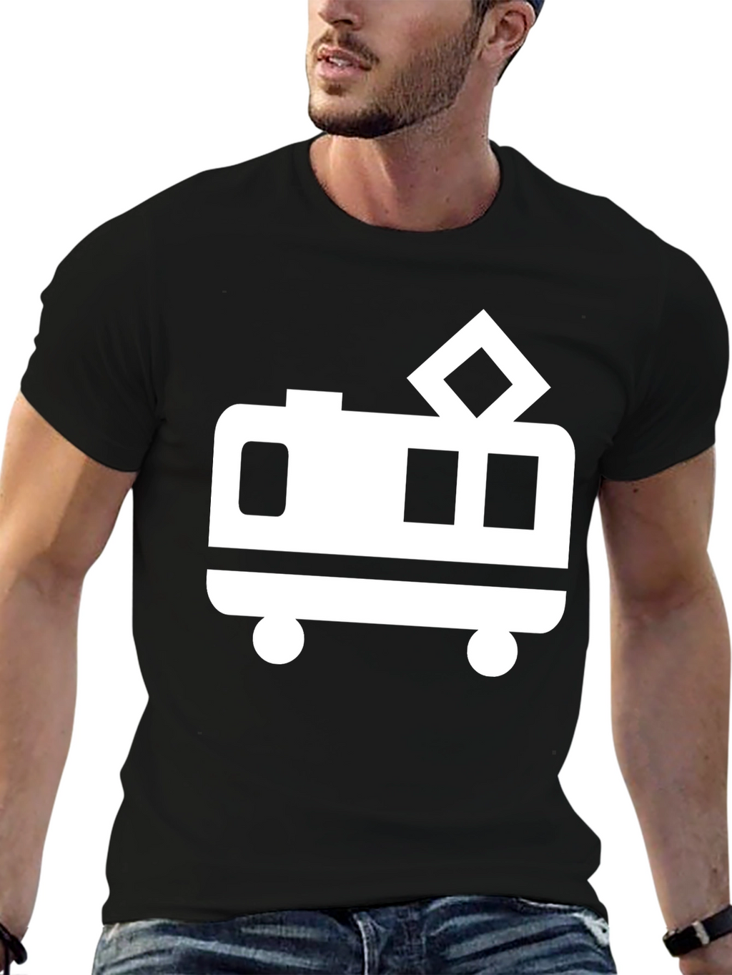 Black T-Shirt with Trolley Graphic