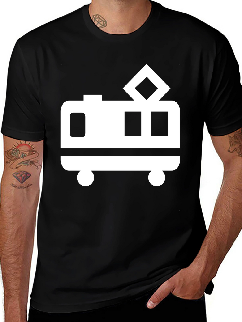 Black T-Shirt with Trolley Graphic