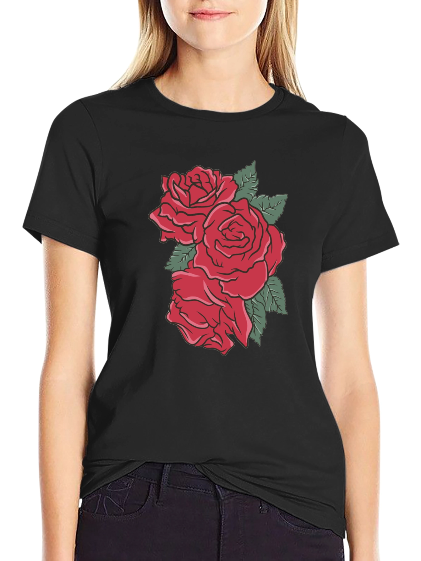 Mens Black T-shirt with Rose Graphic