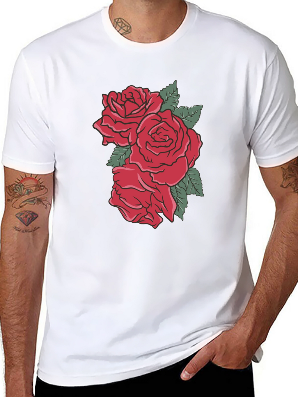 Mens Black T-shirt with Rose Graphic
