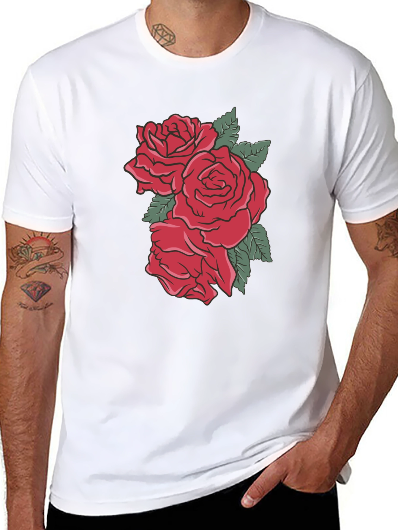 Mens Black T-shirt with Rose Graphic
