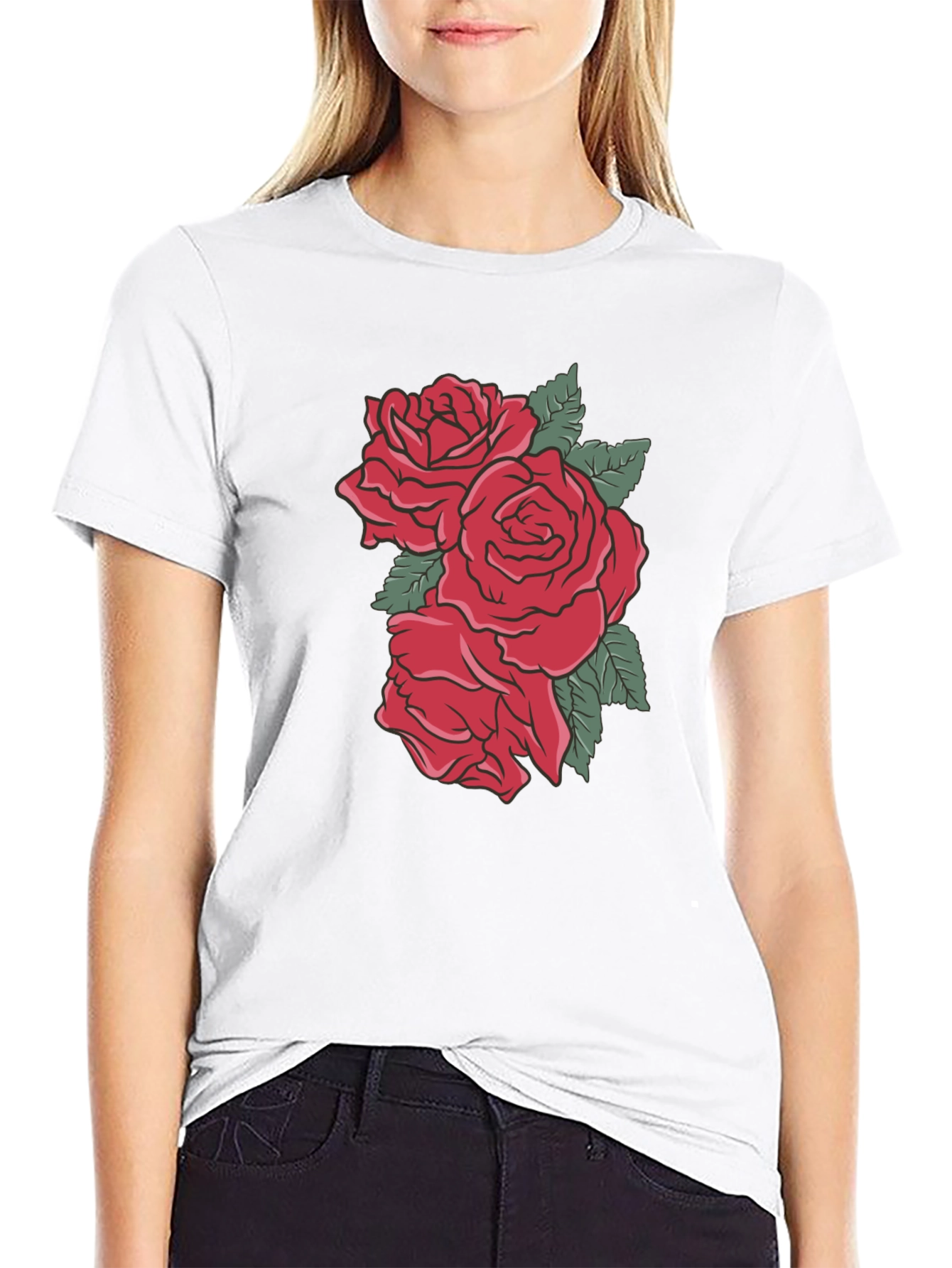 Mens Black T-shirt with Rose Graphic