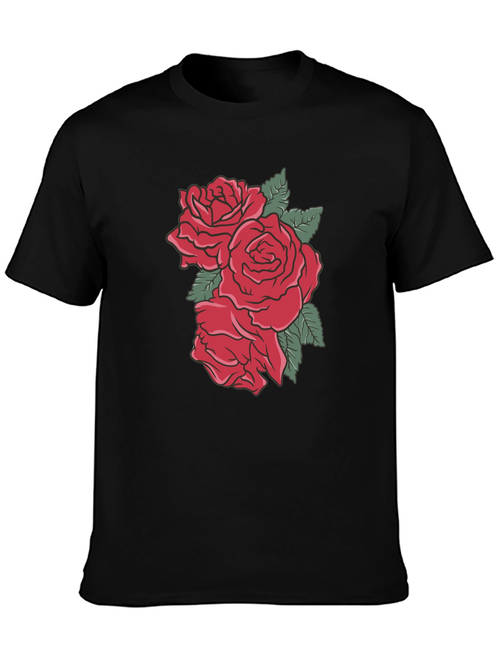 Mens Black T-shirt with Rose Graphic