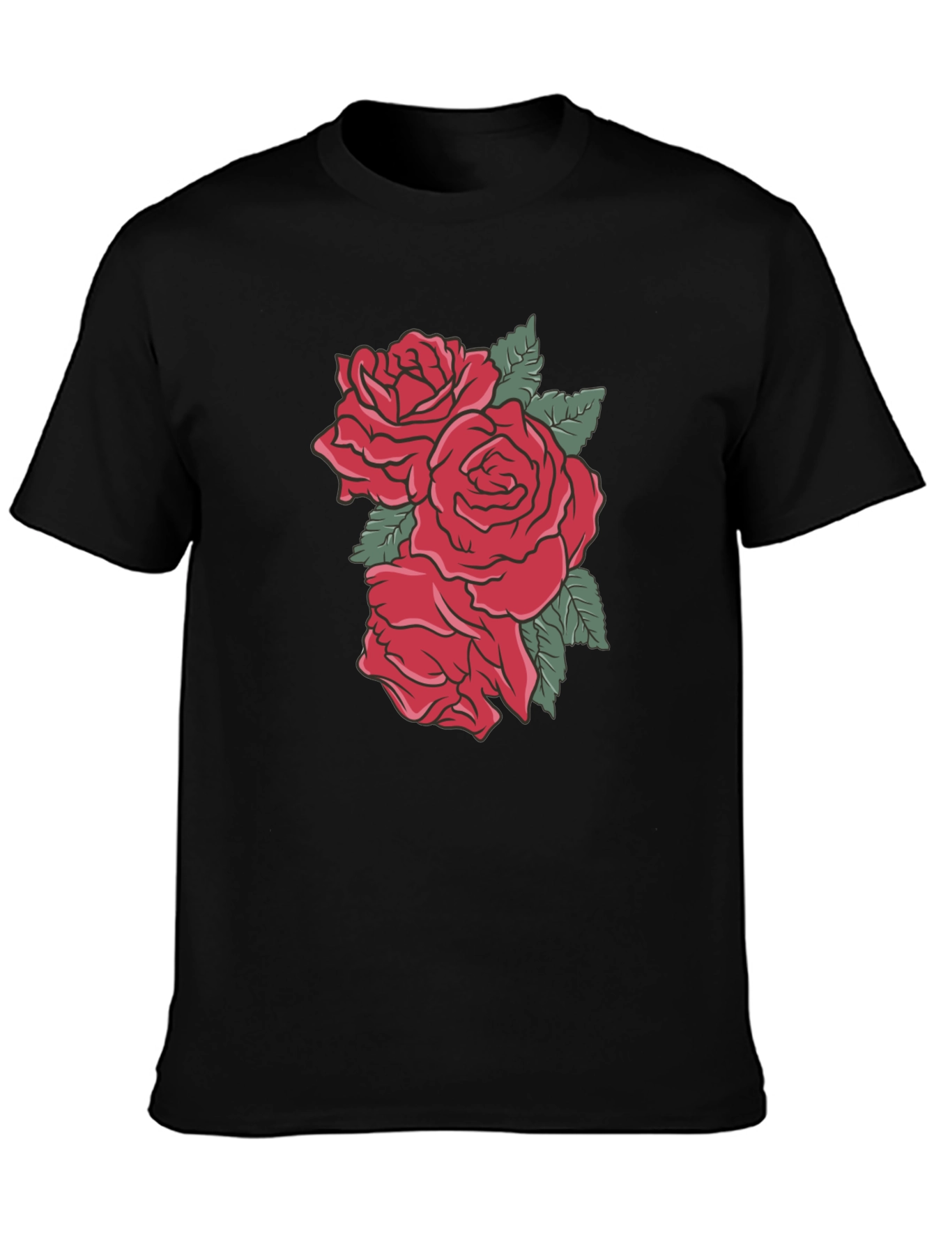 Mens Black T-shirt with Rose Graphic