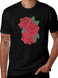 Mens Black T-shirt with Rose Graphic