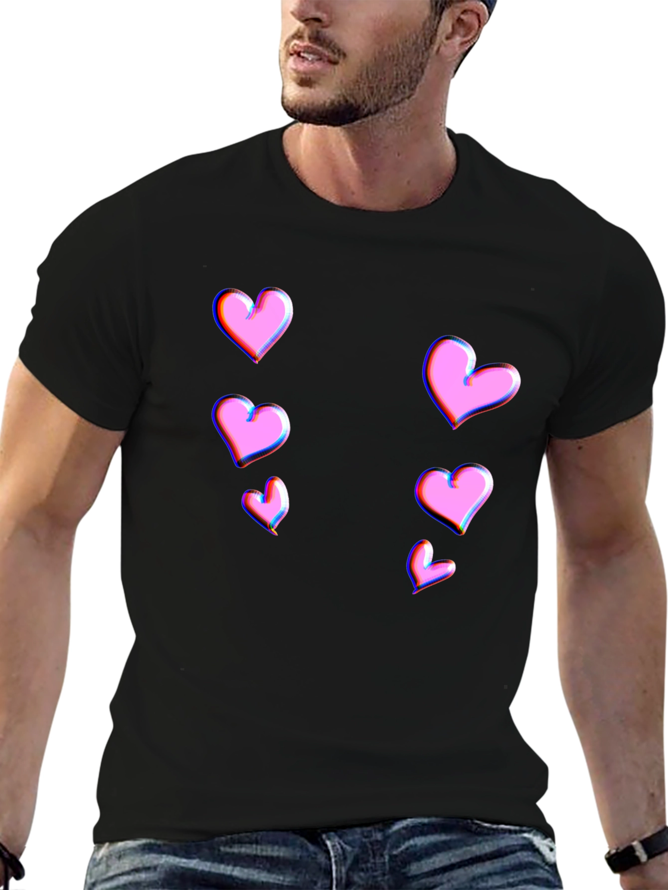 Trendy Black T-Shirt with Pink Heart Design