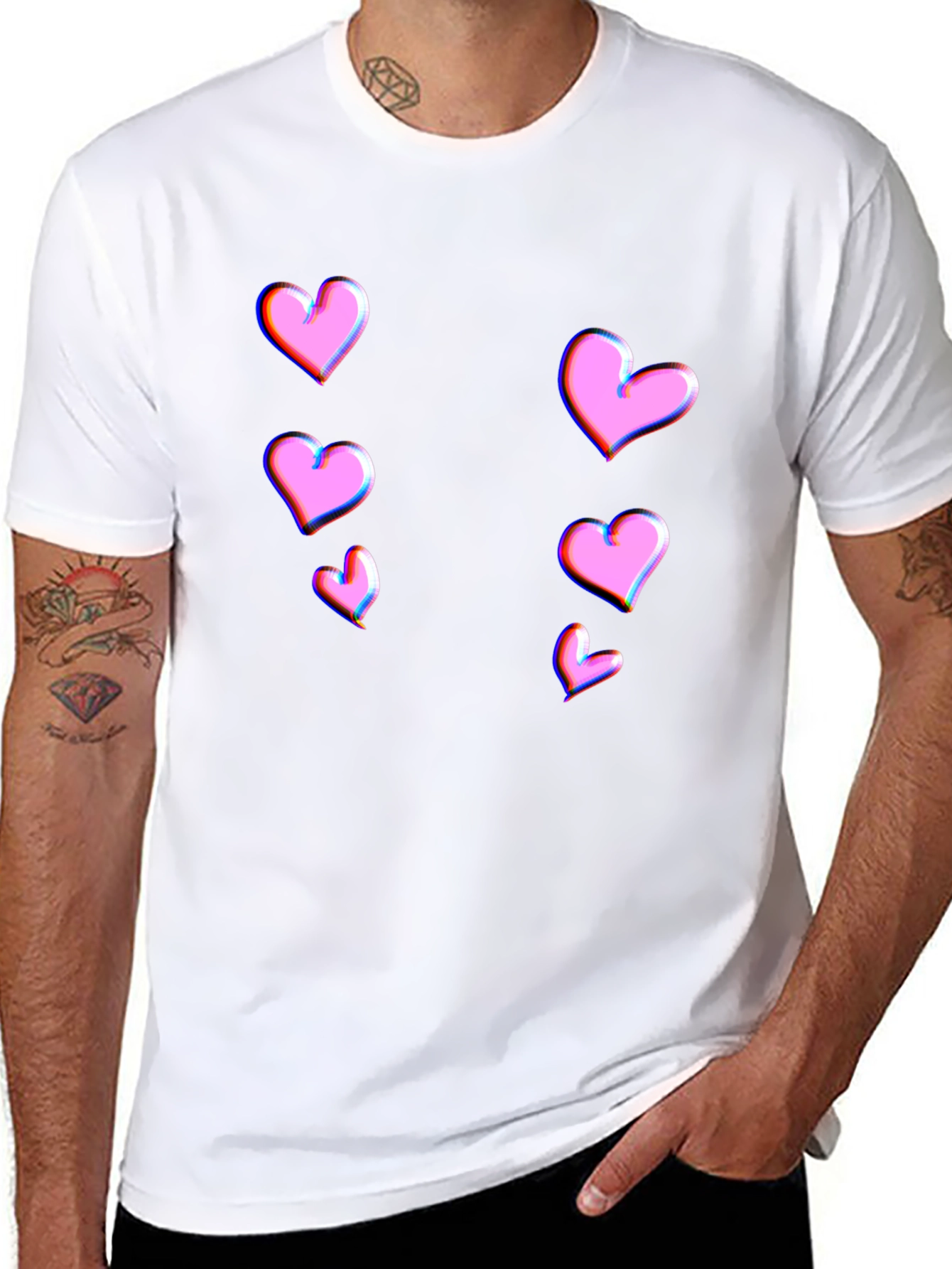 Trendy Black T-Shirt with Pink Heart Design
