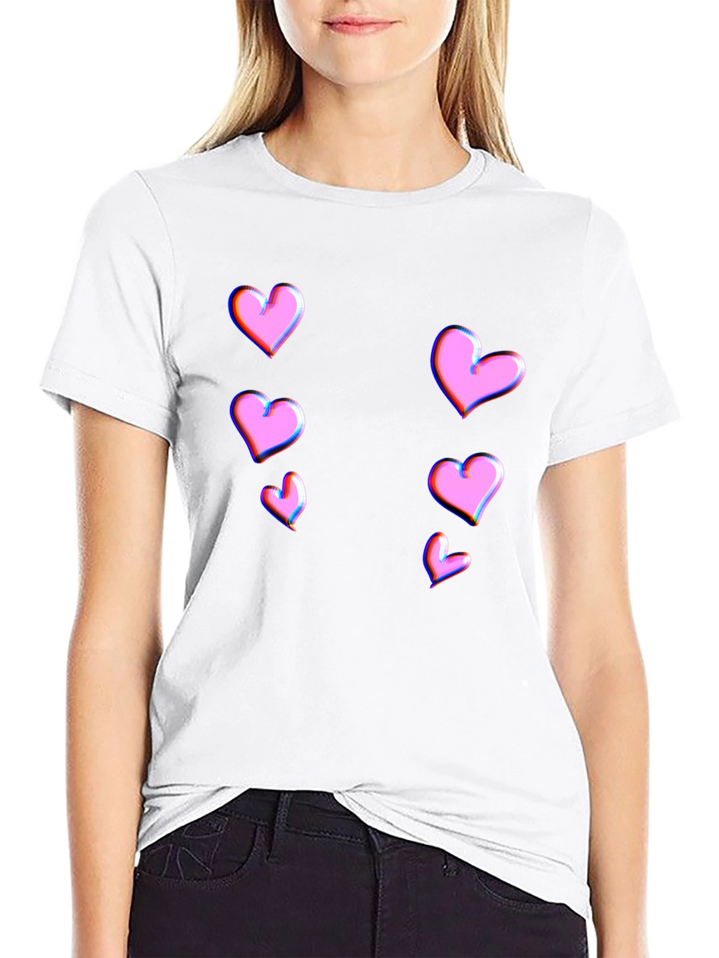Trendy Black T-Shirt with Pink Heart Design