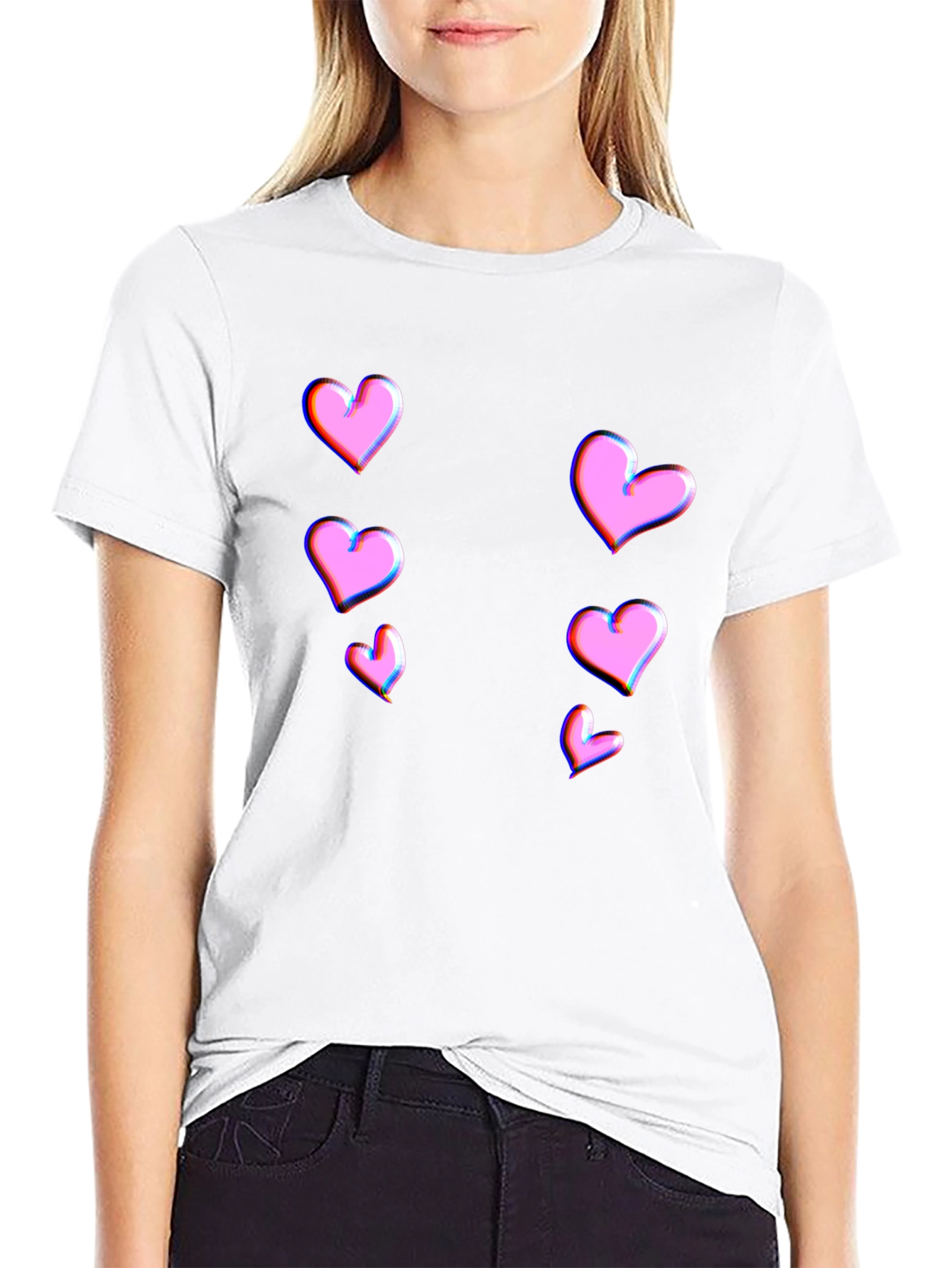 Trendy Black T-Shirt with Pink Heart Design