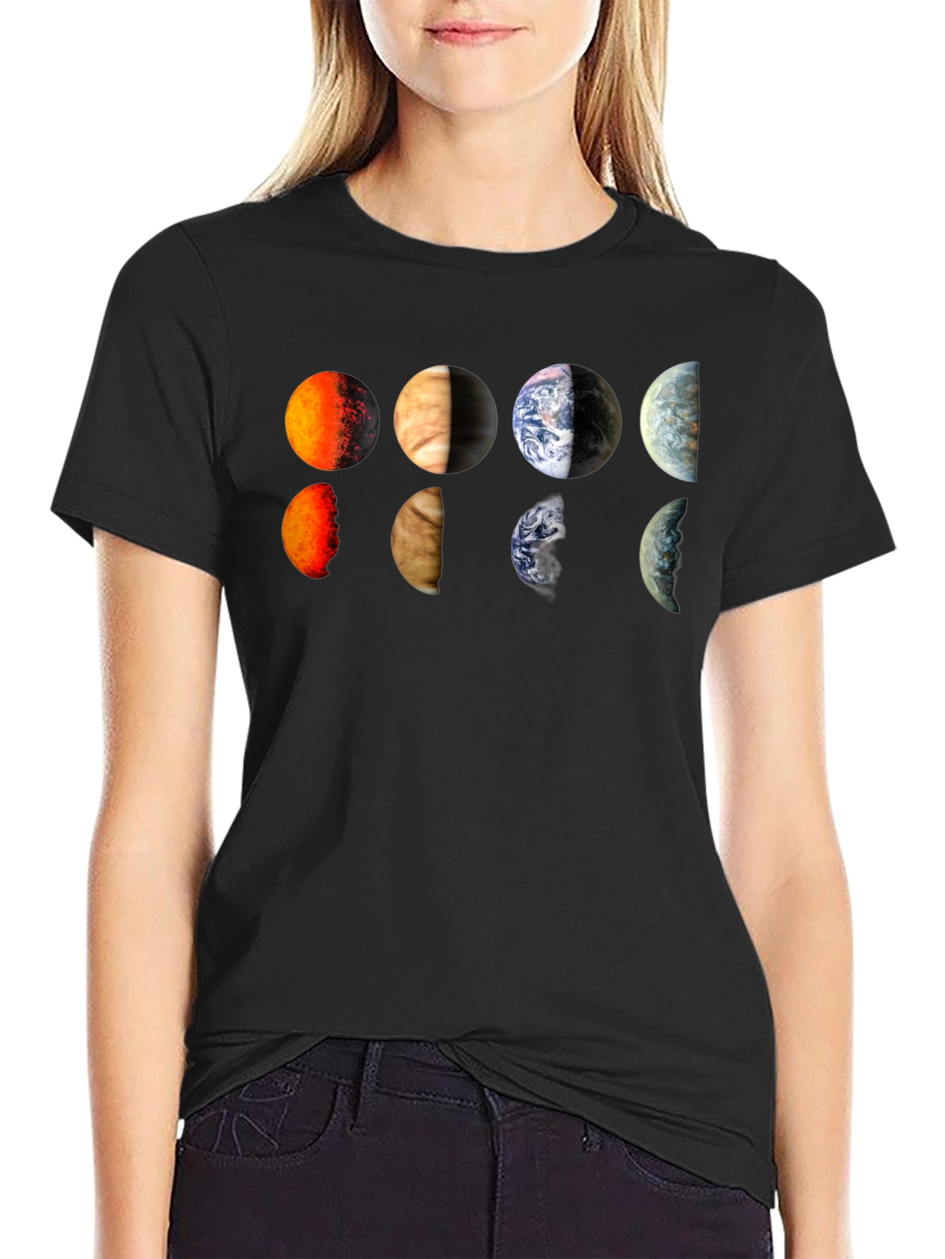 Planets Graphic Tee - Black Cotton T-Shirt