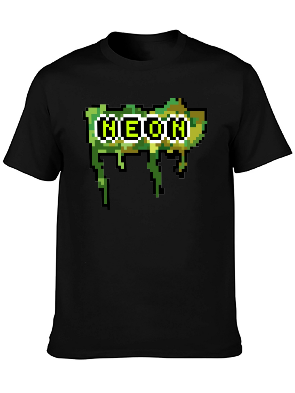 Pixelated Neon Text Black Tee