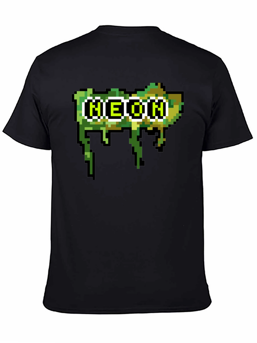 Pixelated Neon Text Black Tee